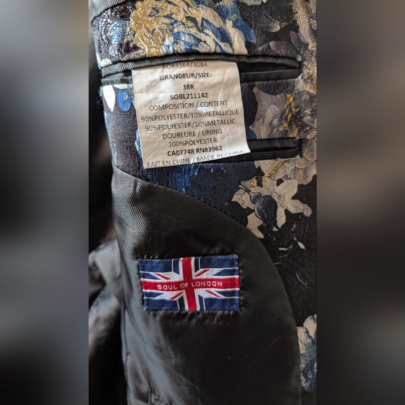 Elegant Floral Men's Blazer in Black and Blue - Picture 2 of 2